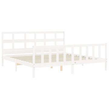 Stylish White Bed Frame with Headboard - 200x200 cm Solid Wood