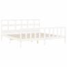 Stylish White Bed Frame with Headboard - 200x200 cm Solid Wood