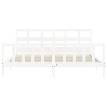 Stylish White Bed Frame with Headboard - 200x200 cm Solid Wood