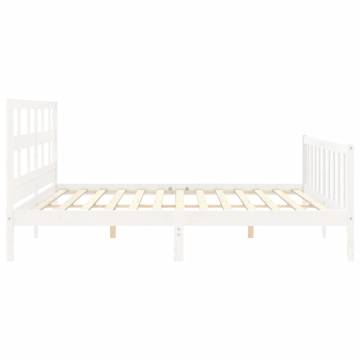 Stylish White Bed Frame with Headboard - 200x200 cm Solid Wood