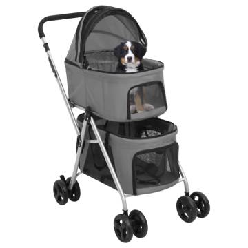 2-Layers Folding Dog Stroller - Grey, 83x48x97 cm | Hipomarket