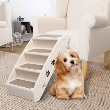 Folding Dog Stairs Cream - Easy Access for Pets | HipoMarket UK