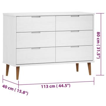 Drawer Cabinet MOLDE White - Solid Pine - 113x40x80 cm