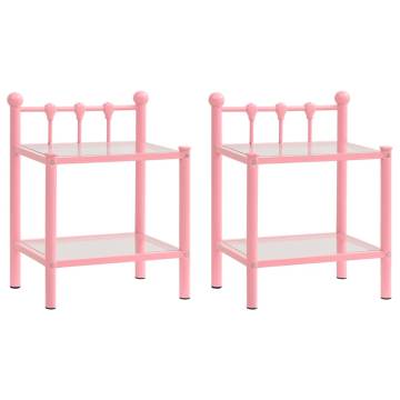 Stylish Pink & Transparent Metal & Glass Bedside Cabinets - 2 pcs