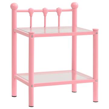 Stylish Pink & Transparent Metal & Glass Bedside Cabinets - 2 pcs