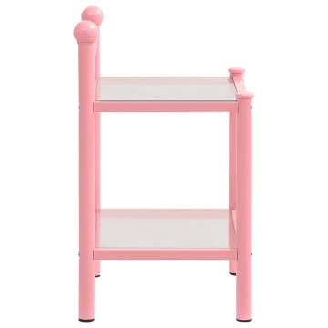 Stylish Pink & Transparent Metal & Glass Bedside Cabinets - 2 pcs