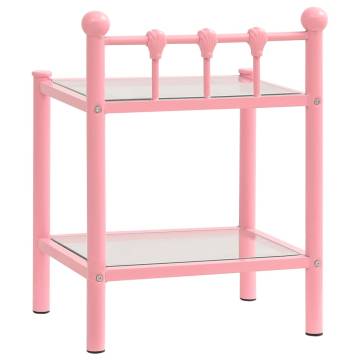 Stylish Pink & Transparent Metal & Glass Bedside Cabinets - 2 pcs