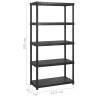 5-Tier Black Storage Shelf - Versatile Plastic Organizer