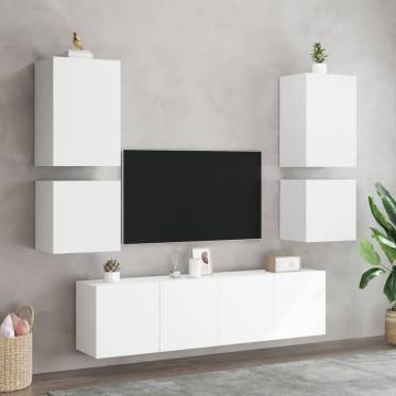 Stylish White TV Wall Cabinets - Set of 2 | Space-Saving Design