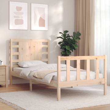 Solid Wood Bed Frame 90x200 cm with Headboard