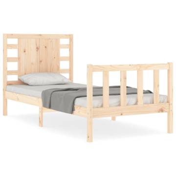 Solid Wood Bed Frame 90x200 cm with Headboard