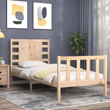 Solid Wood Bed Frame 90x200 cm with Headboard