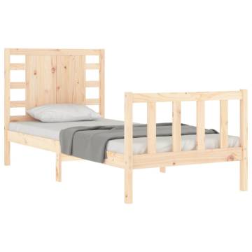 Solid Wood Bed Frame 90x200 cm with Headboard