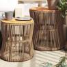 Garden Side Tables 2 pcs with Wooden Top Beige Poly Rattan Colour beige Quantity in Package 1 Shape line weaving 