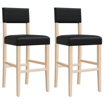 Bar Chairs 2 Pcs - Solid Wood & Faux Leather | Hipo Market