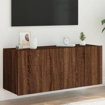 TV Wall Cabinet with LED Lights - Brown Oak 100x35x41 cm