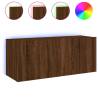 TV Wall Cabinet with LED Lights - Brown Oak 100x35x41 cm