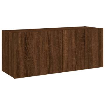 TV Wall Cabinet with LED Lights - Brown Oak 100x35x41 cm