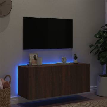 TV Wall Cabinet with LED Lights - Brown Oak 100x35x41 cm