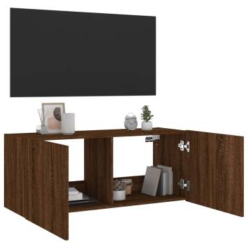 TV Wall Cabinet with LED Lights - Brown Oak 100x35x41 cm