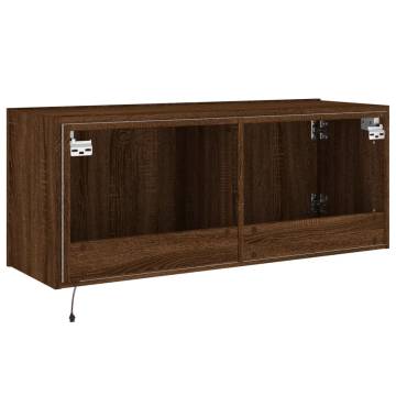 TV Wall Cabinet with LED Lights - Brown Oak 100x35x41 cm