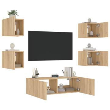 5 Piece TV Wall Cabinets with LED Lights - Sonoma Oak | HipoMarket