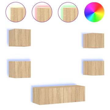 5 Piece TV Wall Cabinets with LED Lights - Sonoma Oak | HipoMarket