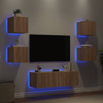 5 Piece TV Wall Cabinets with LED Lights - Sonoma Oak | HipoMarket