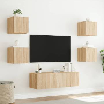 5 Piece TV Wall Cabinets with LED Lights - Sonoma Oak | HipoMarket