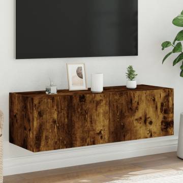 Stylish TV Wall Cabinet with LED Lights - Smoked Oak 100x35x31 cm