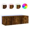 Stylish TV Wall Cabinet with LED Lights - Smoked Oak 100x35x31 cm