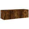 Stylish TV Wall Cabinet with LED Lights - Smoked Oak 100x35x31 cm