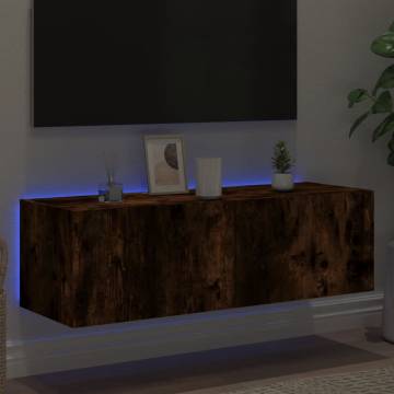 Stylish TV Wall Cabinet with LED Lights - Smoked Oak 100x35x31 cm