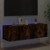 Stylish TV Wall Cabinet with LED Lights - Smoked Oak 100x35x31 cm