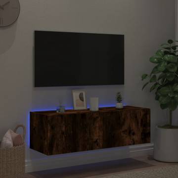 Stylish TV Wall Cabinet with LED Lights - Smoked Oak 100x35x31 cm