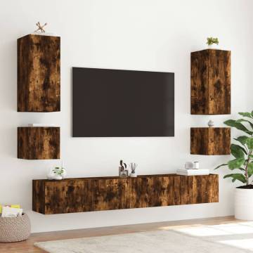 Stylish TV Wall Cabinet with LED Lights - Smoked Oak 100x35x31 cm