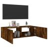 Stylish TV Wall Cabinet with LED Lights - Smoked Oak 100x35x31 cm