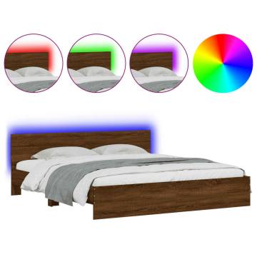 Super King Size Bed Frame with LED Headboard - Brown Oak 180x200 cm