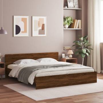 Super King Size Bed Frame with LED Headboard - Brown Oak 180x200 cm