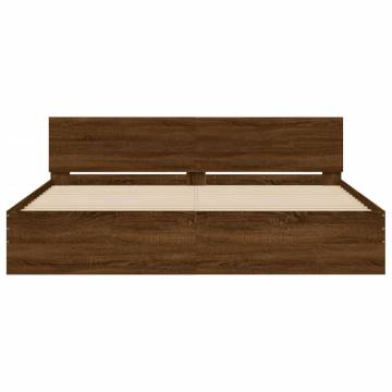 Super King Size Bed Frame with LED Headboard - Brown Oak 180x200 cm