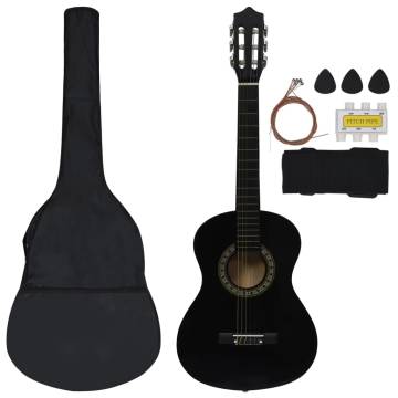 8 Piece Classical Guitar Beginner Set - Black 34"