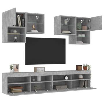 6 Piece TV Wall Cabinet Set with LED Lights - Concrete Grey