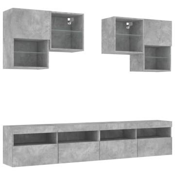 6 Piece TV Wall Cabinet Set with LED Lights - Concrete Grey