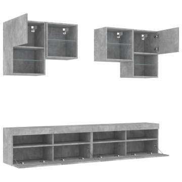 6 Piece TV Wall Cabinet Set with LED Lights - Concrete Grey