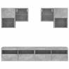 6 Piece TV Wall Cabinet Set with LED Lights - Concrete Grey