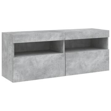 6 Piece TV Wall Cabinet Set with LED Lights - Concrete Grey