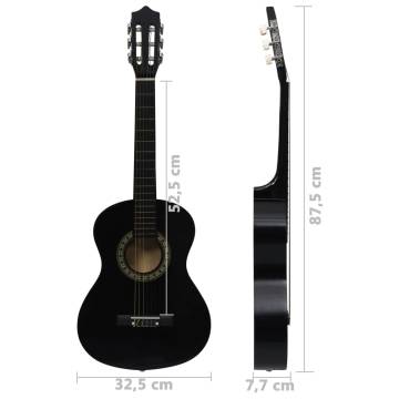 8 Piece Classical Guitar Beginner Set - Black 34"