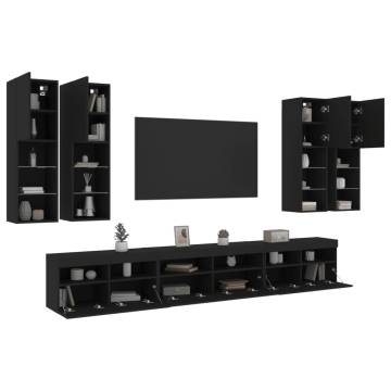 7 Piece TV Wall Cabinet Set with LED Lights - Stylish Black