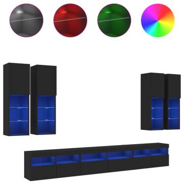 7 Piece TV Wall Cabinet Set with LED Lights - Stylish Black