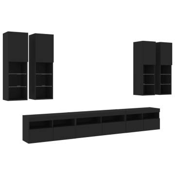 7 Piece TV Wall Cabinet Set with LED Lights - Stylish Black